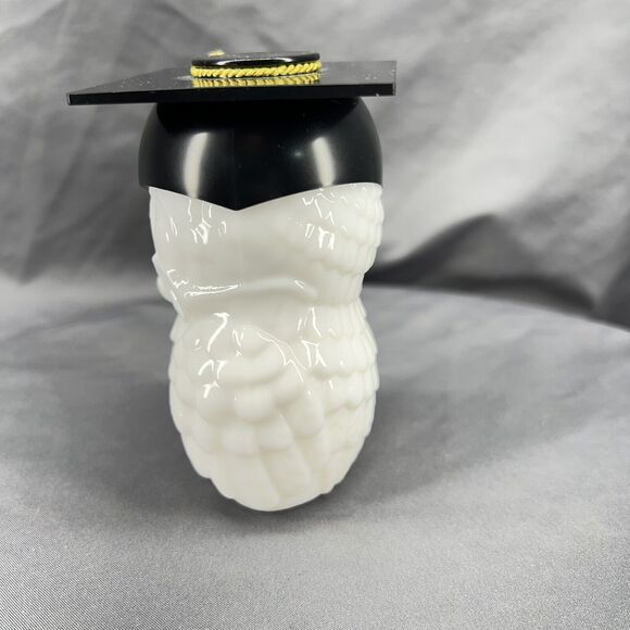 Vintage AVON Dr Hoot Empty Owl Decanter Milk Glass 4oz Black Hat - Picture 4 of 7